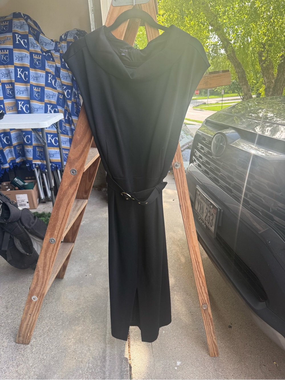 Talbots Black Sleeveless Midi Dress with Belt